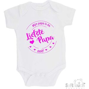 100% katoenen Romper ""Mijn papa is de liefste papa ooit!"" Vaderdag Unisex Katoen Wit/fluor pink Maat 68/74