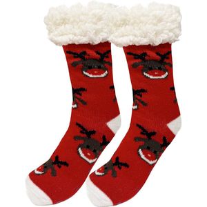 Huissokken Dames met Rendier - Kerstsokken - Warme Slofsokken voor Dames met Antislip - Roze - maat 36/43 - 3BMT®