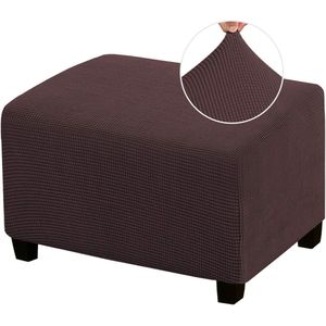 Daity Rekbare voetenbankhoes, voetenbankstoelhoes, rechthoekig, geschikt voor de woonkamer, voetenbank, rekbare hoes, geschikt voor voetenbank, poef, dikke jacquardstof met ruitmotief, elastische onderkant (standaardmaat, bruin)