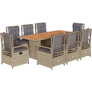 vidaXL 9-delige tuinset beige met kussens Tuinmeubels - Lounge Set - Buitendecoratie - Eetkamerset - Patio Furniture