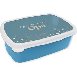 Broodtrommel Blauw - Lunchbox - Brooddoos - Quotes - 'Mijn nieuwe naam is opa' - Spreuken - 18x12x6 cm - Kinderen - Jongen