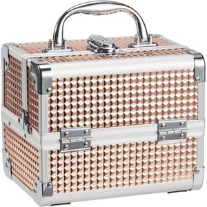 Make-up Kozijn Draagbare Cosmeticabox met Spiegel - Roségoud (19,5 x 15 x 16 cm)