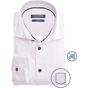 Ledub modern fit overhemd - wit twill (contrast) - Strijkvrij - Boordmaat: 40