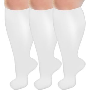 3-pack grote compressiekousen voor mannen en vrouwen, met verbrede kuit- en kniekousen ter bevordering van de bloedsomloop (2XL)