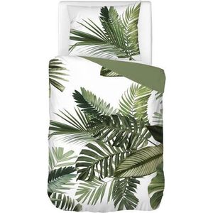 Snoozing Palm Leaves - Flanel - Dekbedovertrek - Eenpersoons - 140x200/220 cm + 1 kussensloop 60x70 cm - Groen