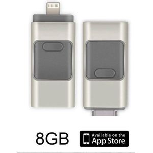 DrPhone Flashdrive 8 GB USB Stick 3 in 1 Flashdrive - OTG USB 3.0 + Micro USB + lightning iPhone - Android - Tablet Opslag - Zilver