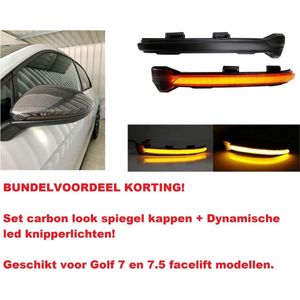Bundelvoordeel! Golf 7 en 7.5 Facelift Carbon Look Spiegelkappen en Dynamische knipperlichten Gti Tsi Gtd R20 R Line Dsg Tdi Spiegel Dynamic