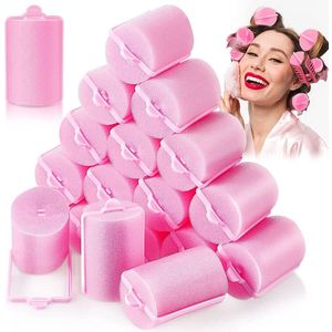 Sponge Curlers - 18 stuks - Schuimkrullers - 1,89 inch - Groot - Sponge Curlers - Hittevrije krultangen - Zachte, dunne krullen - Geen schade aan het haar - Krulsponsstokjes - 4,8 x 7 cm - Roze