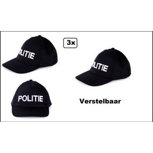 3x Baseball cap Politie - verstelbaar - Pet base ball cap Politie verkleed hoofddeksel festival optocht evenement