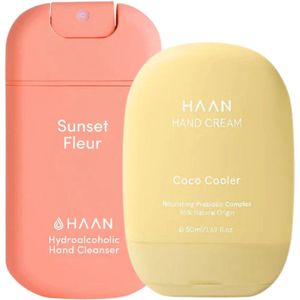 HAAN Handspray Sunset Fleur & Handcrème Coco Cooler - Set van 2 Stuks - Duo-pack - Navulbaar