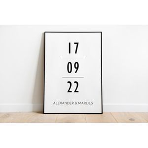 POSTER DATUM | (A4 - 21 x 29,7 cm) | Gepersonaliseerd met namen en datum | Welkomstbord | Trouw cadeau | Huwelijksgeschenk | Geboorte | Jubileum | Cadeau | Communie
