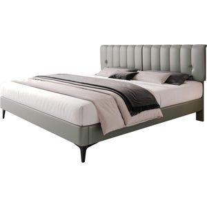 Merax Queensize Tweepersoonsbed 160x200 cm - Kunstleer Gestoffeerd Bed met Hoofdbord - Grijs