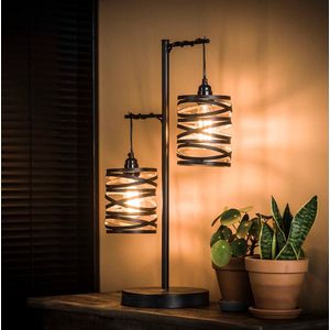 DePauwWonen - Tafellamp Rojin - Tafellamp voor Woonkamer - Tafellamp Industrieel - Staande Design lamp - Tafellamp Woonkamer - Metalen Bureaulamp LED - E27 Fitting - 23 x 37 x 70 cm - Donker Bruin - Metaal