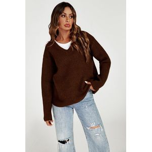 V-hals trui top in bruin