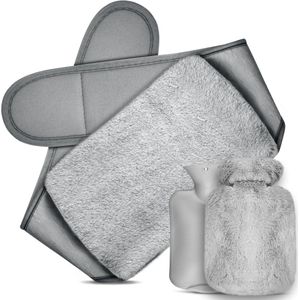 Warmwaterkruikriem, 3-in-1 warmwaterkruikriem, 1 liter, rubberen warmwaterkruik met tailleovertrek en warmwaterkruikhoes, voor nek, schouder, rug, benen, tailleverwarming (grijs)