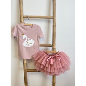 Verjaardagjurk zwaan, met naam, een jaar-verjaardag setje-cakesmash kleding-eerste verjaardag-bloomer set-one-verjaardag fotoshoot kleding-setje deep pink verjaardag meisje-set Zwaan (mt 74)