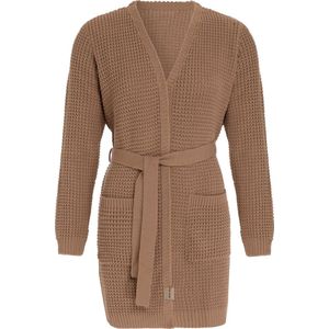 Knit Factory Robin Gebreide Dames Vest - Grof gebreide cardigan - Bruin Damesvest - Middellang vest reikend tot boven de knie - Nude - 36/38 - Met steekzakken