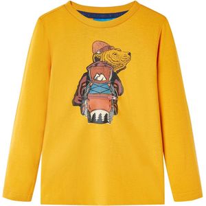 vidaXL - Kindershirt - met - lange - mouwen - 104 - okerkleurig