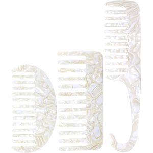 YUBBI Brede Haarkam Set - Grove Douche Kam - Wet Comb - Wide Tooth Comb - 3 Stuks - Wit