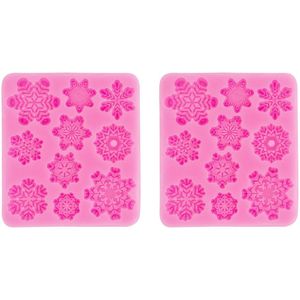 2 stuks - Siliconen mal - gietvorm - zeep maken - chocolade - gips - zeep - kaarsen - vorm - mal - kaarsen maken - Sneeuwvlokvorm - roze - 9*8*0.9cm
