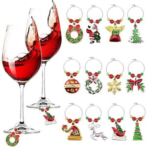 12 stuks wijnglas bedels Kerstmis aluminium glasmarkeerders Kerstmis dranken marker