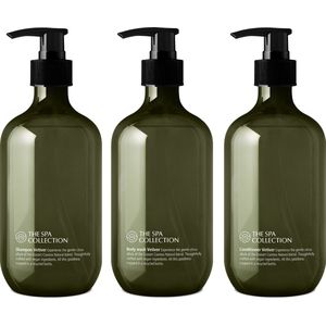The Spa Collection Vetiver Ecocert Cosmos Natural - Shampoo + Body Wash + Conditioner - 475 ml - Gerecyclede Fles - Set van 3 stuks