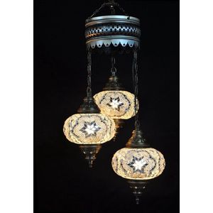 Turkse Lamp Hanglamp Mozaïek Marokkaanse Oosters Handgemaakt Kroonluchter Wit 3 bollen