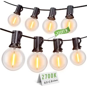 Lichtketting Buiten - 36M Gloeilamp Lichtketting Voor Balkon G40 - 60 LED Gloeilampen (Inclusief 2 Reservelampen) - IP45 Waterdicht Voor Terras, Feest, Tuin, Balkon [Energieklasse E]