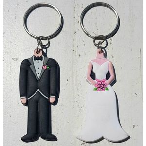 2-delige rubberen sleutelhanger set bruid en bruidegom - bruidspaar - sleutelhanger - bride - groom - trouwen - huwelijk