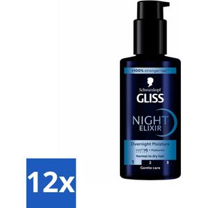 12 x Gliss - Haarserum - Night Elixer - Overnight Moisture - Hydratatie en Glans - 100 ml - Haar Serum - Nacht Serum - Hydraterend Serum - Gliss Night Elixir - Haarverzorging