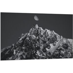 Vlag - Bergen - Sneeuw -Maan - Zwart - Wit - 120x80 cm Foto op Polyester Vlag