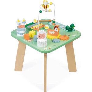 Jolie Prairie Activity Table - 7 Babyhood Activities - Multi-Game Wooden Table Farm Theme - Fine Motor Skills Development and Musical Awakening - Water Based Paint (1 Year Old)