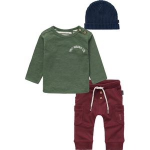 Noppies - Kledingset - Jongens - 3delig - Broek Jarkon Andorra - Shirt Juno Thyme - Beanie Muts Jesi - Maat 56