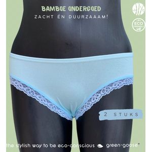 green-goose Bamboe Dames Slip | Set van 2 | Blauw, M/L | Met Kanten Zijkant | Duurzaam, Ademend en Heerlijk Zacht