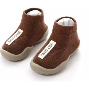 Anti-slip schoenen voor kinderen -Sloffen van Baby-Slofje - Herfst - Winter- Mokka Bruin maat 18/19
