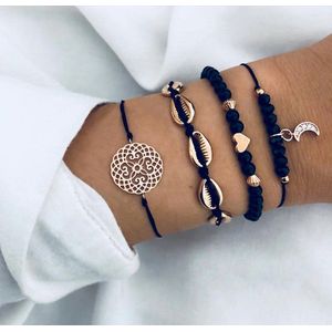 Armbandenset zwart schelp