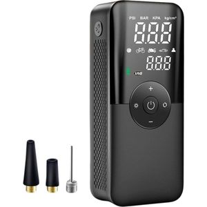 MiShar Bandenpomp Draagbaar- Luchtcompressor - Draagbare Compressor met accu- Bandenpomp voor Auto en fiets - Led Digitaal Display - Zwart