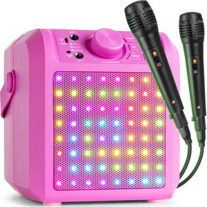 Karaoke set met 2 microfoons - Fenton KAR50P - Met lichteffect en Bluetooth - Voor kinderen - Roze