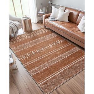 Selbro ® Vloerkleed met Geometrisch Ontwerp voor Woonkamer en Slaapkamer, Zacht en Antislip, Donkerbruin