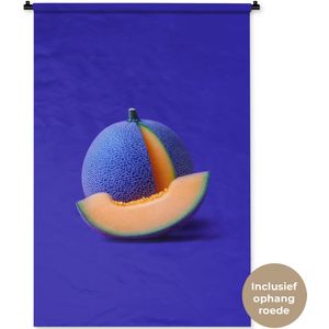 Wandkleed 90x135 cm - Wanddoek Meloen - Blauw - Oranje - Kunstzinnig - Wandtapijt - Wandkleden