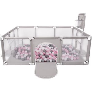 Selonis Grondbox Baby Met 200 Ballen - Grote Speeltuin - Baby Box Inklapbaar Voor Kinder - Ballenbak ballen - Speelbox playpen - Grijs: Wit Grijs Poederroze