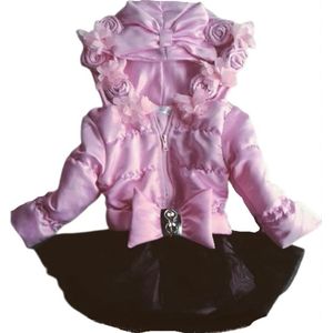 Maat 56 Roze zwarte tule bloemen baby en kind Jas bloemen roos kinderjas strik lichtroze