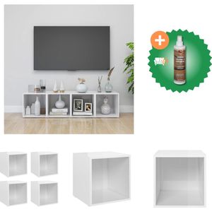 vidaXL TV-meubel - staand - hoogglans wit - spaanplaat - 37 x 35 x 37 cm - set van 4 - Kast - Inclusief Houtreiniger en verfrisser