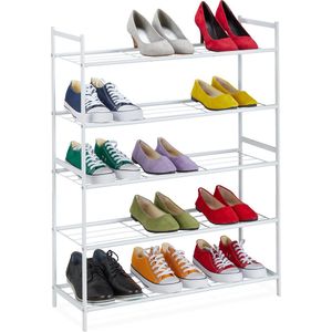 Relaxdays schoenenrek 5 etages - schoenenkast - voor 15 paar schoenen - schoenenopberger - wit