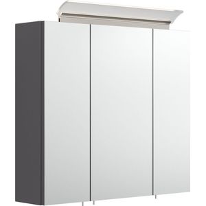 Spiegelkast Aron Antraciet - MDF - Breedte 70 cm - Hoogte 62 cm - Diepte 17 cm - Met stopcontact - Met verlichting