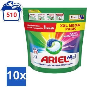 Ariel Color - Wasmiddelcapsules - All-in-1 Pods - Gekleurde Was - 51 Wasbeurten - Bulkverpakking - 10 stuks