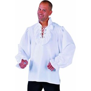 Magic By Freddy's - Piraat & Viking Kostuum - Stoere Zeeheld Piraat Hemd Met Ruches Wit Man - Wit / Beige - XL - Carnavalskleding - Verkleedkleding