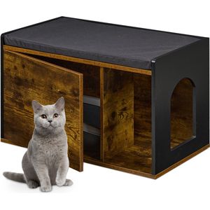 Relaxdays kattenbak ombouw / kast - met zitkussen - 45,5 x 75 x 43 cm - kattenkast