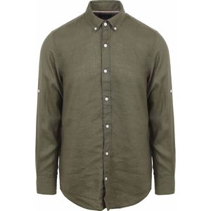 Suitable Overhemd Linnen Olijfgroen - Maat XL - Heren - Hemden casual