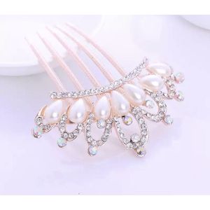 Bruids haarkam- Haaraccesoires Bruiloft-Haarschuifje-Bruids Haarversiering- Bruids Haaraccesoires- Bruidsmeid-Haarversiering-Haaraccessoire-Haarklem-Parels-Strass Steentjes- Vrijgezellenfeestje Vrouw-Kleur: Goud